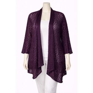 American Glamour by Badgley Mischka Womens 3X Open Front Cardigan Plum NWT)